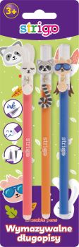 Wymazywalny długopis STRIGO Zwierzątka leśne ze skuwką zestaw 3 szt. 