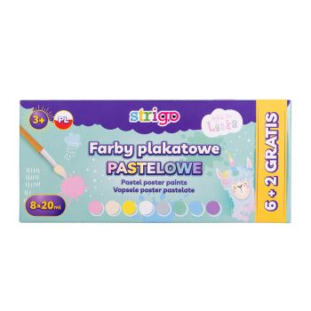 Farby plakatowe STRIGO, Hejka tu Lenka, pastelowe, 8 kolorów