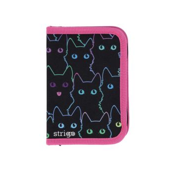 Piórnik szkolny STRIGO Koty, z dwiema klapkami i różowym obszyciem