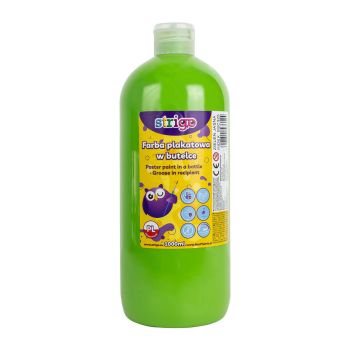 Farba plakatowa STRIGO w butelce, 1000 ml jasnozielona