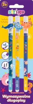 Wymazywalny długopis STRIGO ze skuwką z serii Animals, zestaw 3 szt.