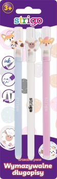 Wymazywalny długopis STRIGO Zwierzątka ze skuwką, zestaw 3 szt. 