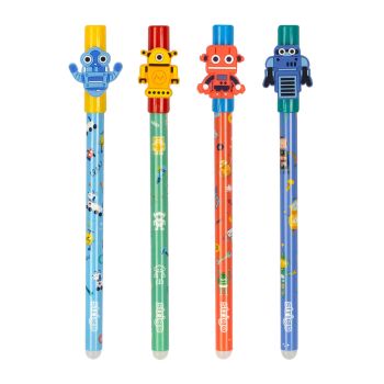 Wymazywalny długopis STRIGO ze skuwką z serii Roboty - niebieski, pomarańczowy, czerwony, granatowy