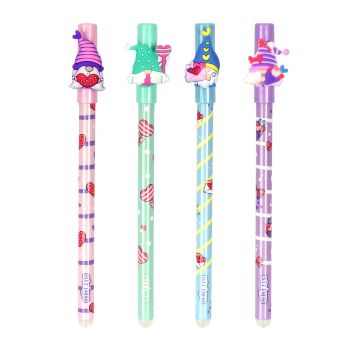 Wymazywalny długopis STRIGO ze skuwką z serii Skrzaty - różowy, miętowy, niebieski, fioletowy