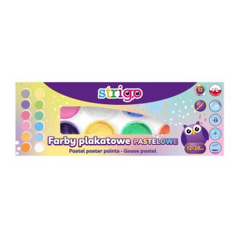 Farby plakatowe pastelowe STRIGO,  12 kolorów