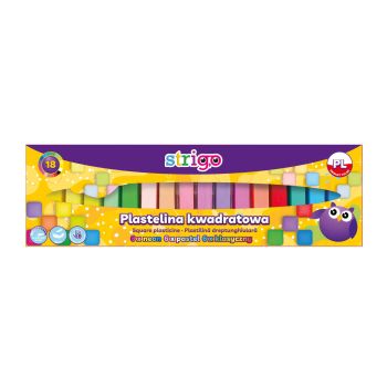 Plastelina kwadratowa STRIGO, 18 kolorów ( 6 klasycznych, 6 pastelowych, 6 neonowych)