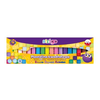 Plastelina kwadratowa STRIGO, 18 kolorów ( 6 neonowych, 6 pastelowych, 6 brokatowych)