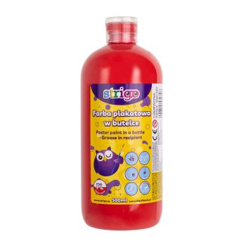 Farba plakatowa STRIGO w butelce, 500 ml czerwona