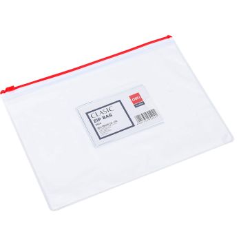 Teczka na suwak pozioma przezroczysta na dokumenty DELI A5 czerwona