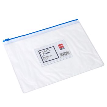 Teczka na suwak pozioma przezroczysta na dokumenty DELI A5 niebieska