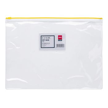 Teczka na suwak pozioma przezroczysta na dokumenty DELI A4 żółta