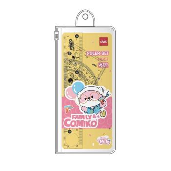 Zestaw geometryczny szkolny 4 elementy seria Comiko różowy