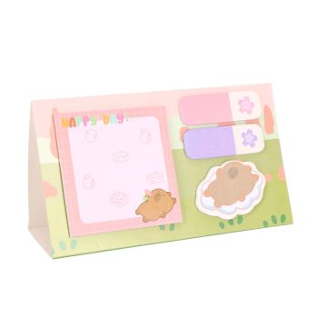 Karteczki samoprzylepne STRIGO 4 sztuki w mixie kolorów Kapibara i kwiatek