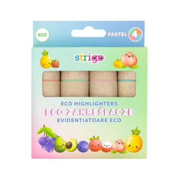 Zestaw 4 zakreślaczy STRIGO "Owoce" EKO – kolory pastelowe