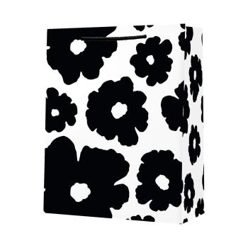 Torebka prezentowa czarne kwiaty 17,9 × 22,5 × 10 cm STRIGO PARTY 210 g