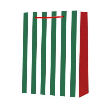 Torebka prezentowa w biało-zielone paski 17,9 × 22,5 × 10 cm STRIGO PARTY 210 g