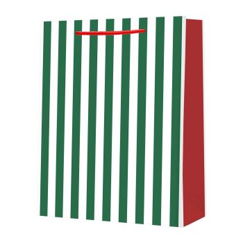 Torba prezentowa STRIGO PARTY w biało-zielone paski, 26×32,5×12,5 cm