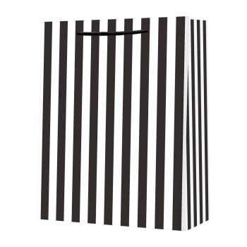 Torba prezentowa STRIGO PARTY w biało-czarne paski, 26×32,5×12,5 cm