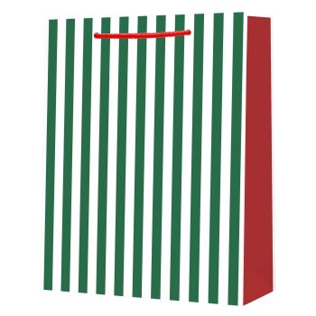 Torebka prezentowa duża w biało-zielone paski 32,5 × 44,5 × 12,5 cm STRIGO PARTY 210 g