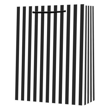 Torba prezentowa STRIGO PARTY w biało-czarne paski,  32,5x44,5x12,5