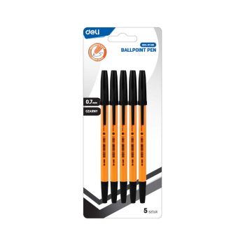 Długopis olejowy 0,7 mm czarny 5szt blister Deli