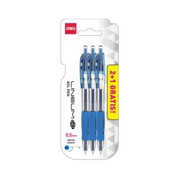 Długopis żelowy 0,5 mm seria Arrix niebieski 3szt blister Deli