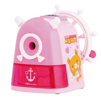 Temperówka Deli ręczna na korbkę seria boats różowa