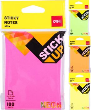Notes samoprzylepny Deli A02402 neon 76mm*101mm 100 kartek mix kolorów