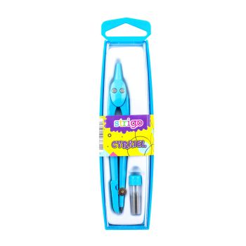 Cyrkiel STRIGO metalowy, niebieski w plastikowym opakowaniu 