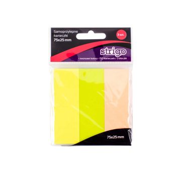 Karteczki samoprzylepne STRIGO, format 75x25mm, neonowe, 150 kartek