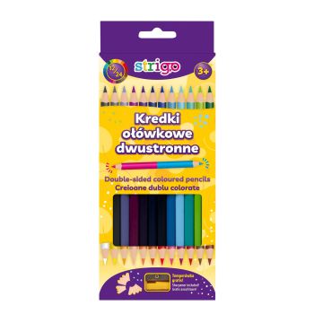 Kredki ołówkowe trójkątne dwustronne STRIGO, 12 sztuk, 24 kolory, temperówka
