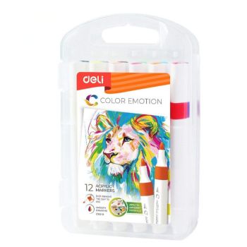 Zestaw markerów akrylowych 12 szt uniwersalne wodoodporne fibrowa końcówka