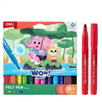 Flamastry Jumbo seria Color WOW 12 kolorów DELI