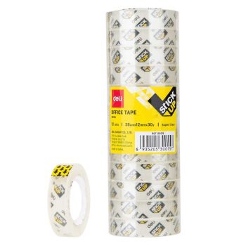 Taśma klejąca bezbarwna Deli opakowanie 12 rolek 12mm x 27,5m