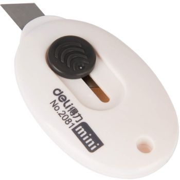 Nożyk z automatycznie chowanym ostrzem 7cm biały DELI