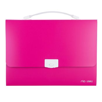 Różowa teczka z białą rączką Deli 13-przegródek seria RIO