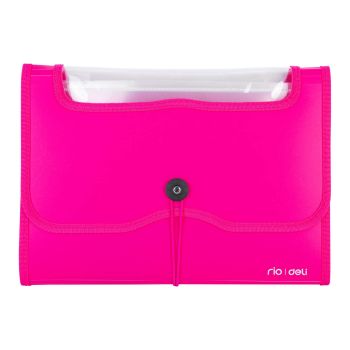 Teczka harmonijkowa z gumką deli 13-przegródek okno pvc seria rio różowa