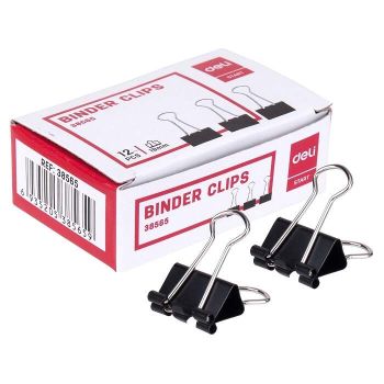 Klips do akt 19mm Deli 38565 czarne opak. 12 sztuk