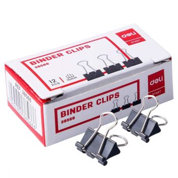 Klips do akt 15mm Deli 38566 czarne opak. 12 sztuk