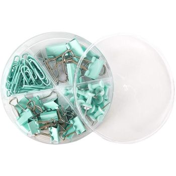 Zestaw biurowy Deli spinacze, klipy, pinezki miętowy