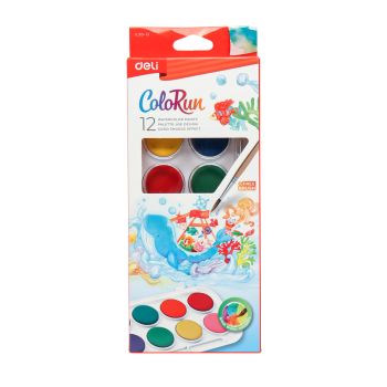 Farby akwarelowe Deli seria ColoRun 12 kolorów + pędzelek