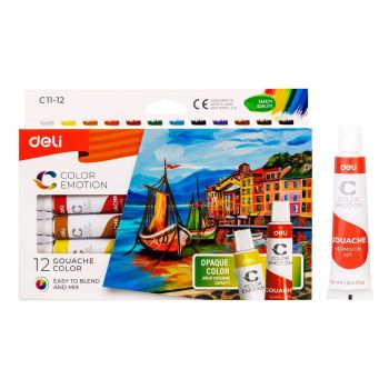 Farby gwaszowe Deli 12 kolorów 12ml/tuba COLOREMOTION