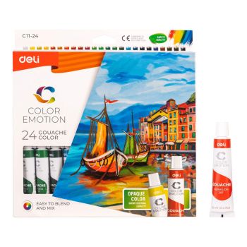 Farby gwaszowe Deli 24 kolory 12ml/tuba COLOREMOTION