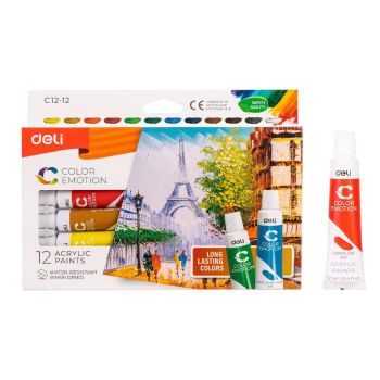 Farby akrylowe Deli 12 kolorów 12ml/tuba