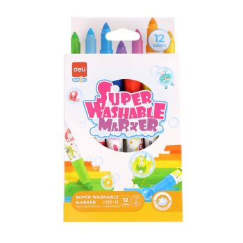 Flamastry Deli 12 kolorów łatwo zmywalne z fibrową końcówką