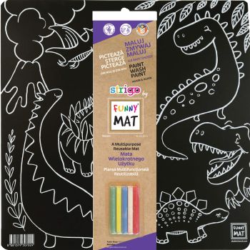 Czarna mata Strigo by Funny Mat Dinozaury 40 x 40 cm + kreda