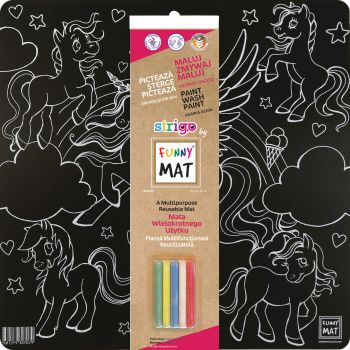 Czarna mata Strigo by Funny Mat Unicorns 40 x 40 cm + kreda