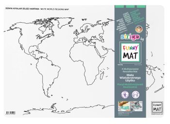 Biała mata Strigo by Funny Mat Mapa Świata Kontynenty 48 x 33,5 cm + flamastry