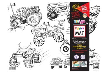 Transparentna mata Strigo by Funny Mat Monster Trucks 48 x 33,5 cm + flamastry