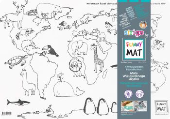Biała mata Strigo by Funny Mat Mapa Świata Zwierzęta 48 x 33,5 cm + flamastry